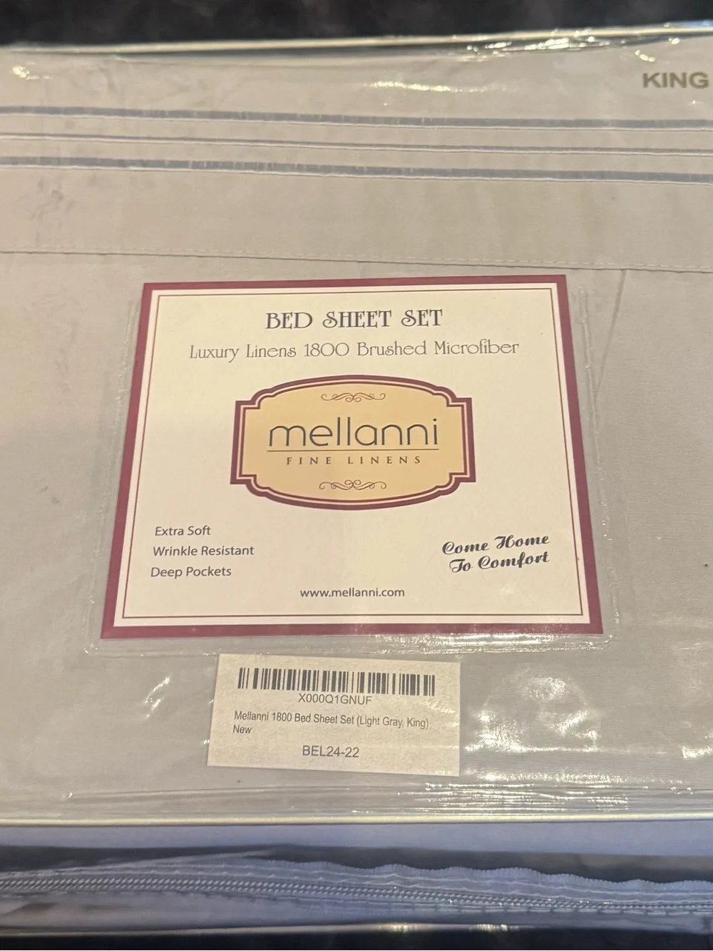 Mellanni Luxury Linens 1800 100% Brushed Microfiber King Size Light Gray NEW!!